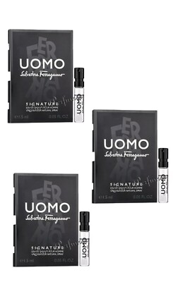 3 Lot Salvatore Ferragamo Uomo Signature EDP Vial Sample Spray 0.05oz 1.5ml each