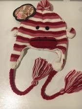 SOCK MONKEY Winter Hat/Cap Ear Flaps Ladies/Girl's/Women's One Size Red/Pink