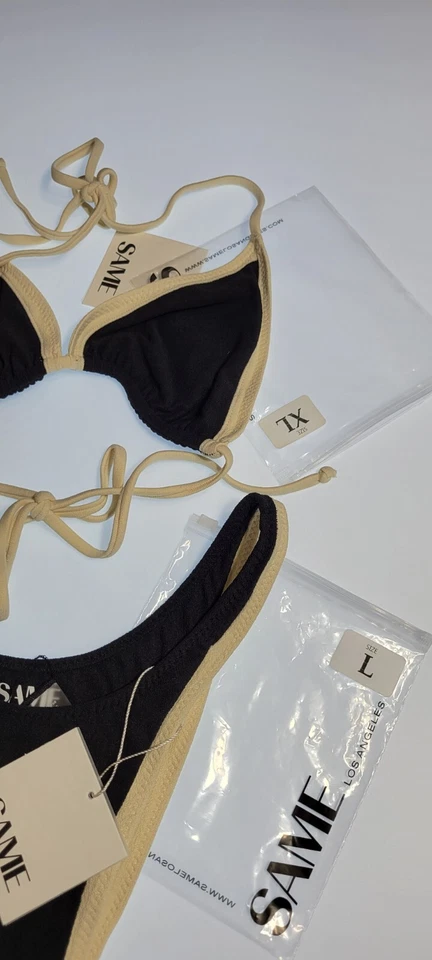 MISMO Conjunto de Bikini de Natación Los Angeles 2 Piezas Top Triángulo XL Parte Inferior de cintura alta L Negro Foto 2 de 4