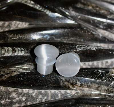 Silver Cat's Eye Glass Plugs Single Flare Pair