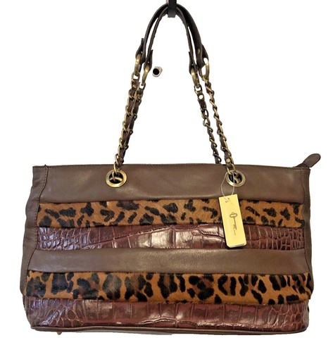 Michael Rome Brown Crocodile-Embossed Handbag made in Italy 1990’s 90 main image 3