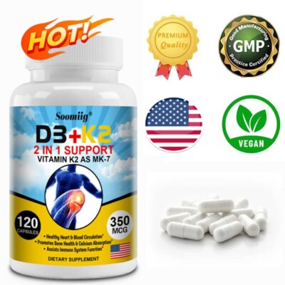 Vitamin D3 K2 - 120 Capsules - Vitamin D 5000IU Vit K2 MK7 225mcg High Strength
