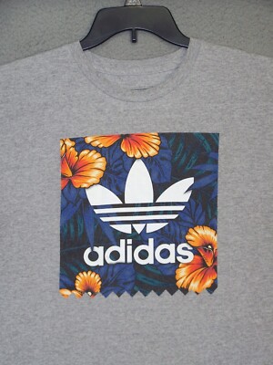 Adidas Shirt Adult Large Gray Graphic Hawaiian Short Sleeve