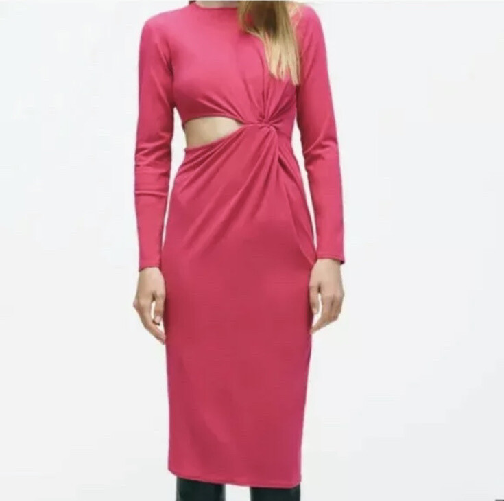 knee length dresses for ladies Zara Pink Ribbed Midi Dress