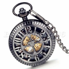 Steampunk Mechanical Hollow Skeleton Hand-Winding Pocket Watch Pendant Necklace