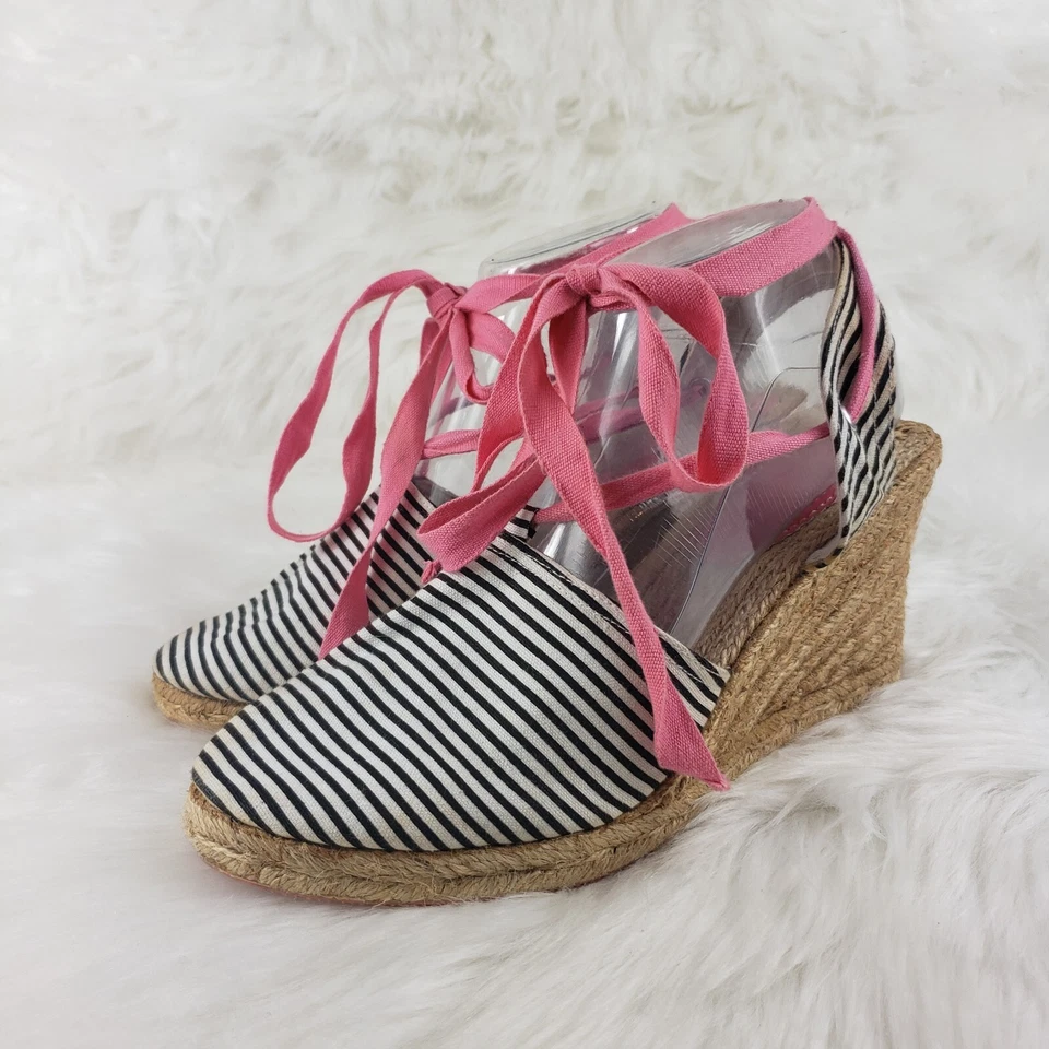 GAP Negro Blanco Rayas Rosa Cuerda Tacón Cuña Sandalias Tacones Mujer Talla US 9 Foto 3 de 4