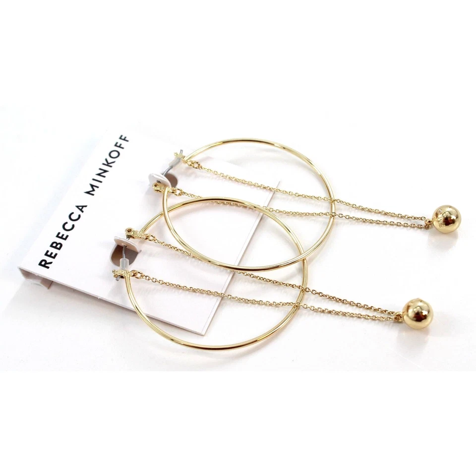 Rebecca Minkoff Gold Hoop & Chain Ball Dangle Earrings $48 Tags #RM333 - Image 2 of 3