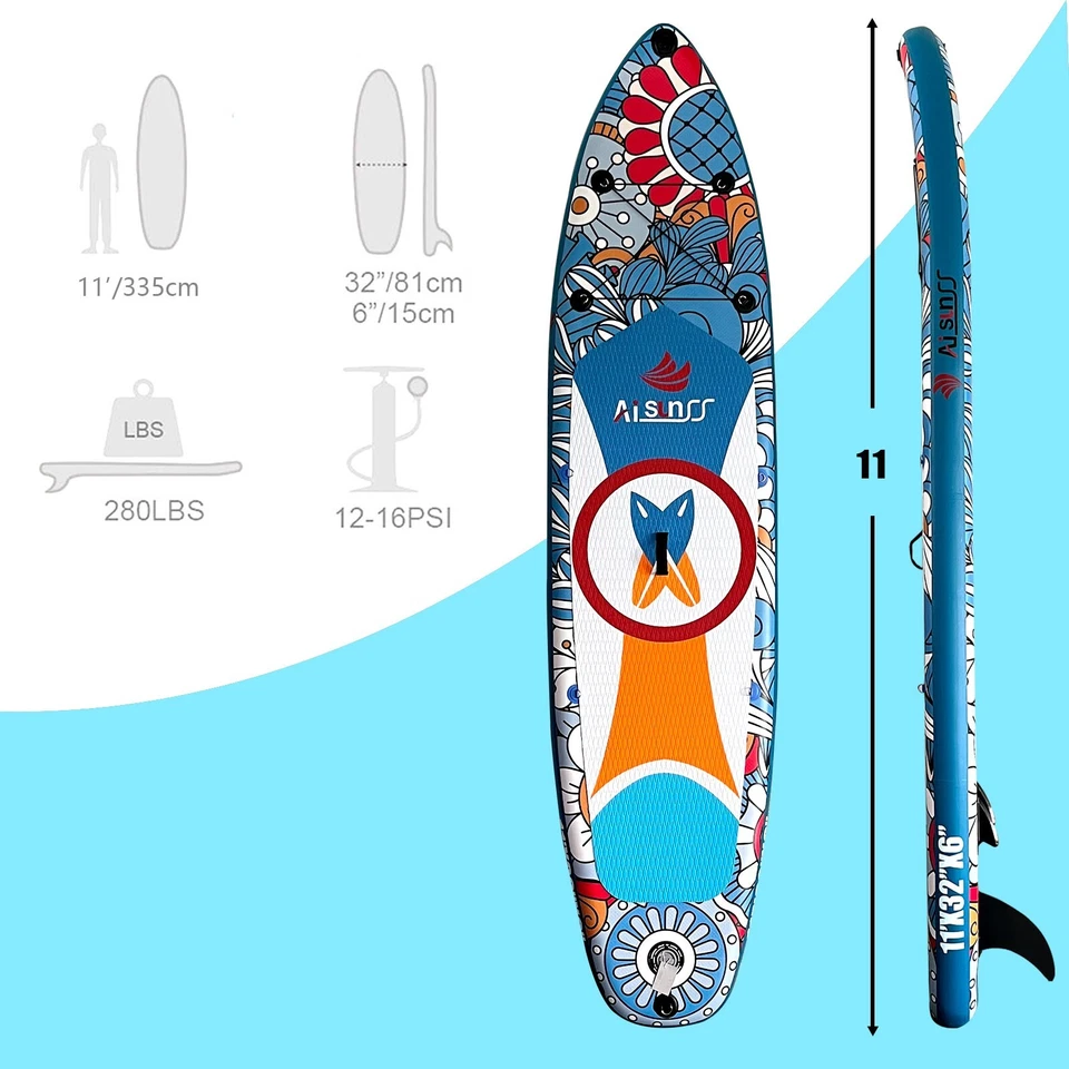 Aisunss 11' Inflatable Stand Up Paddle Board iSup surfboard Accessories kayak - Image 2 of 4