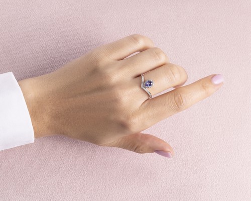 0.66 Carat Pear-Shaped Blue Tanzanite & Natural Diamond Ring | 14k Rose Gold - Picture 9 of 9