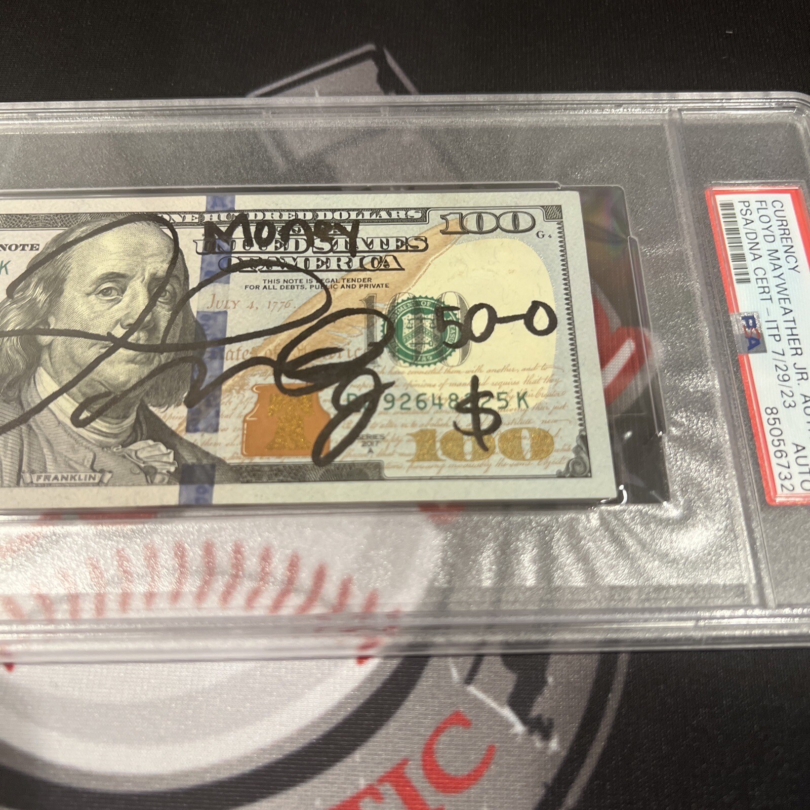 Floyd Mayweather Jr. Signed $100 Bill US Currency x4 Inscription PSA Auth Auto B view 3