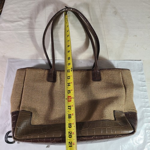 Bueno Woven Jute & Faux Croc Bottom Inner Animal Print Lining Tote Handbag - Picture 15 of 17