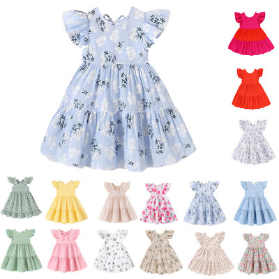 Mädchen Baby Blumendruck Modisch Rüschenärmel Süß Kleid Atmungsaktiv Leicht