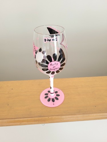 LOLITA HAND PAINTED BACHELORETTE "LAST NIGHT OUT" WINE GLASS, RECIPE ON BOTTOM - Picture 4 of 7