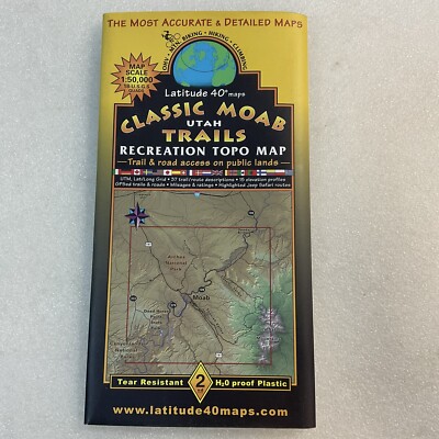 Classic Moan Utah Trail Recreation Topography Map Tear Resistant H2O Proof Map