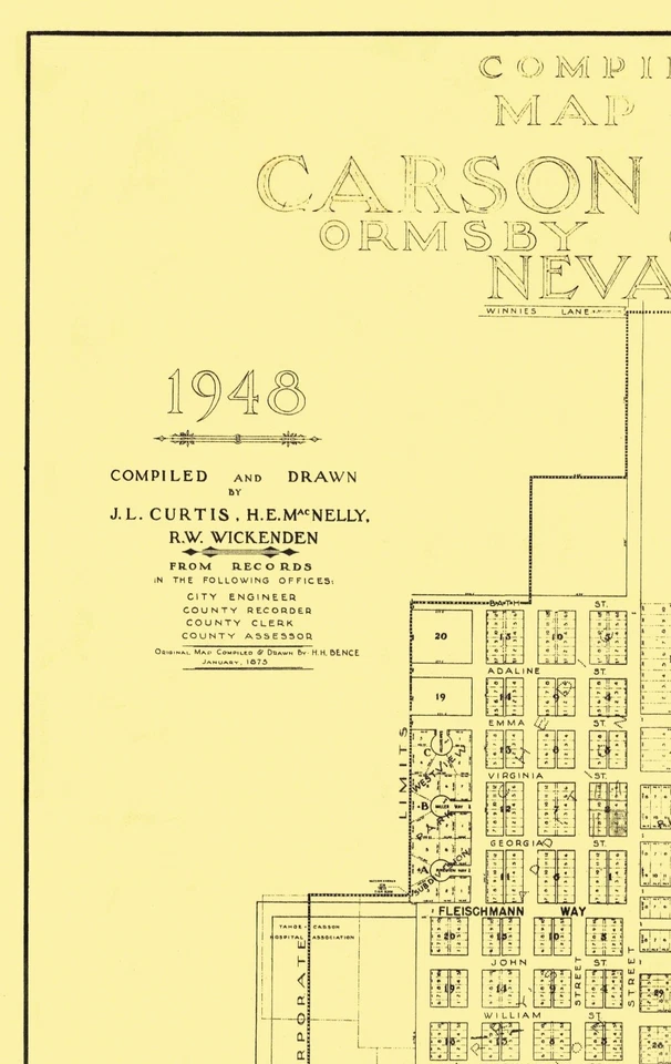 Historic City Map - Carson City Nevada Plat - Curtis 1948 - 23 x 36.44 - Изображение 2 из 4
