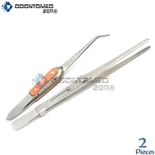 ODM 2x Gem Tool Straight Curved Tweezers Cross Lock Diamond Stone Tweezers