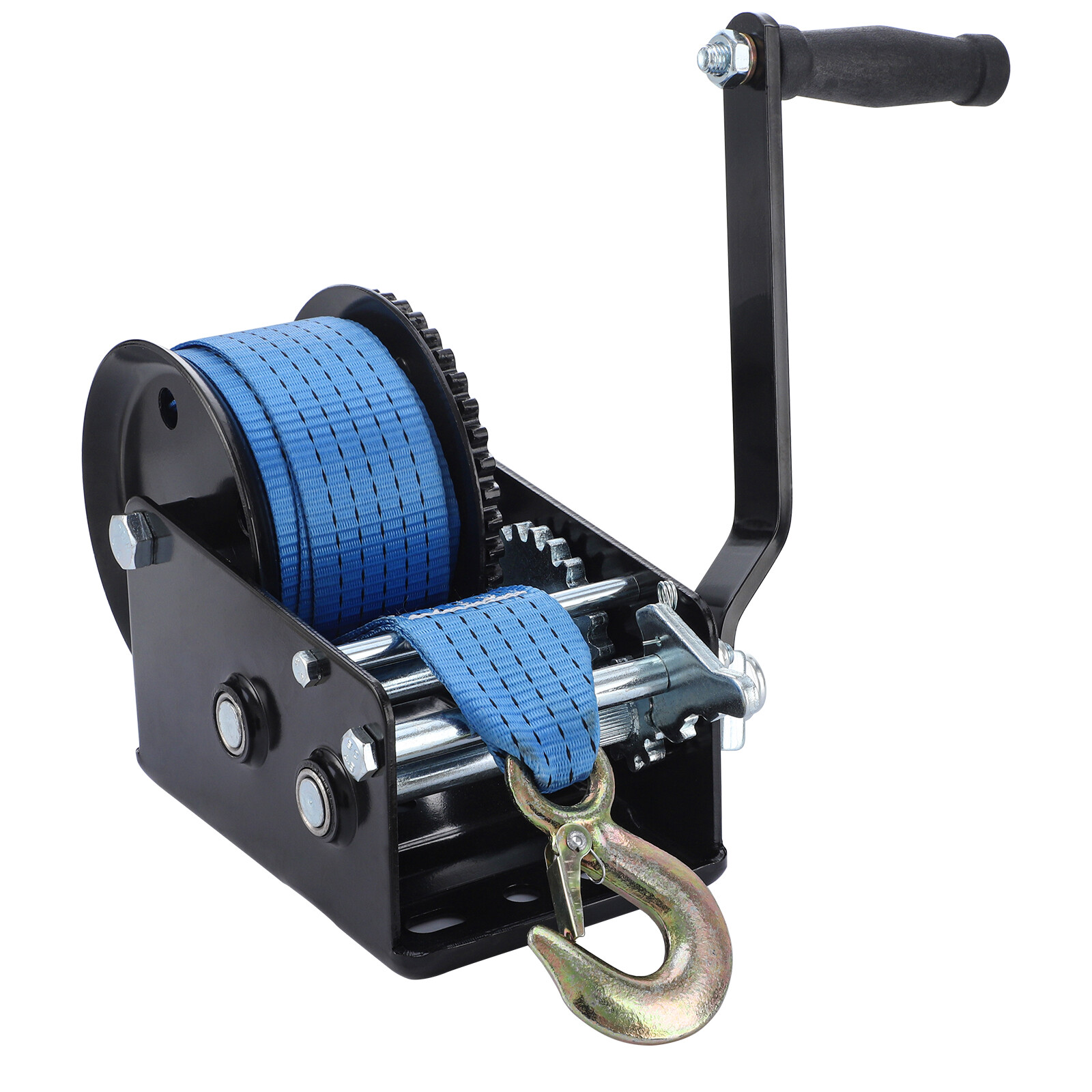 Heavy Duty 32ft 3200LBS Hand Winch Hand Crank 2 Gear Polyester Strap Trailer USA