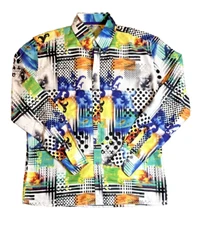 Steven Land Brooklyn 1991 Tropical Long Sleeve Button Down Shirt Large Trim Fit