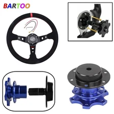 14IN Suede 350mm Deep Dished Alloy Steering Wheel &Quick Release Hub Kit