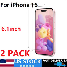 2PCS For Apple iPhone 16 Tempered Glass Screen Protector Anti Scratch Film Cover