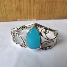 Aqua Chalcedony Gemstone Bangle 925 Sterling Silver Beautiful Boho Bangle PG6206