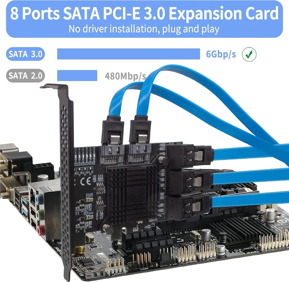 Advanced PCIe SATA Card with 8 Ports - 6 Gbps, Heatsink, and Wide Compatibility - Image 4 of 4