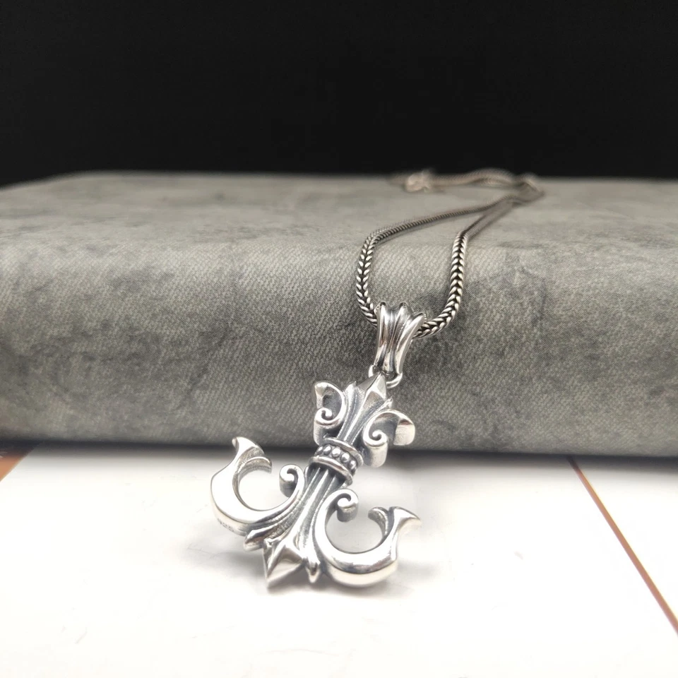 Colgante de ancla gótico Flor de Lis, plata S925, amuleto pesado Motociclista Esperanza Foto 4 de 4