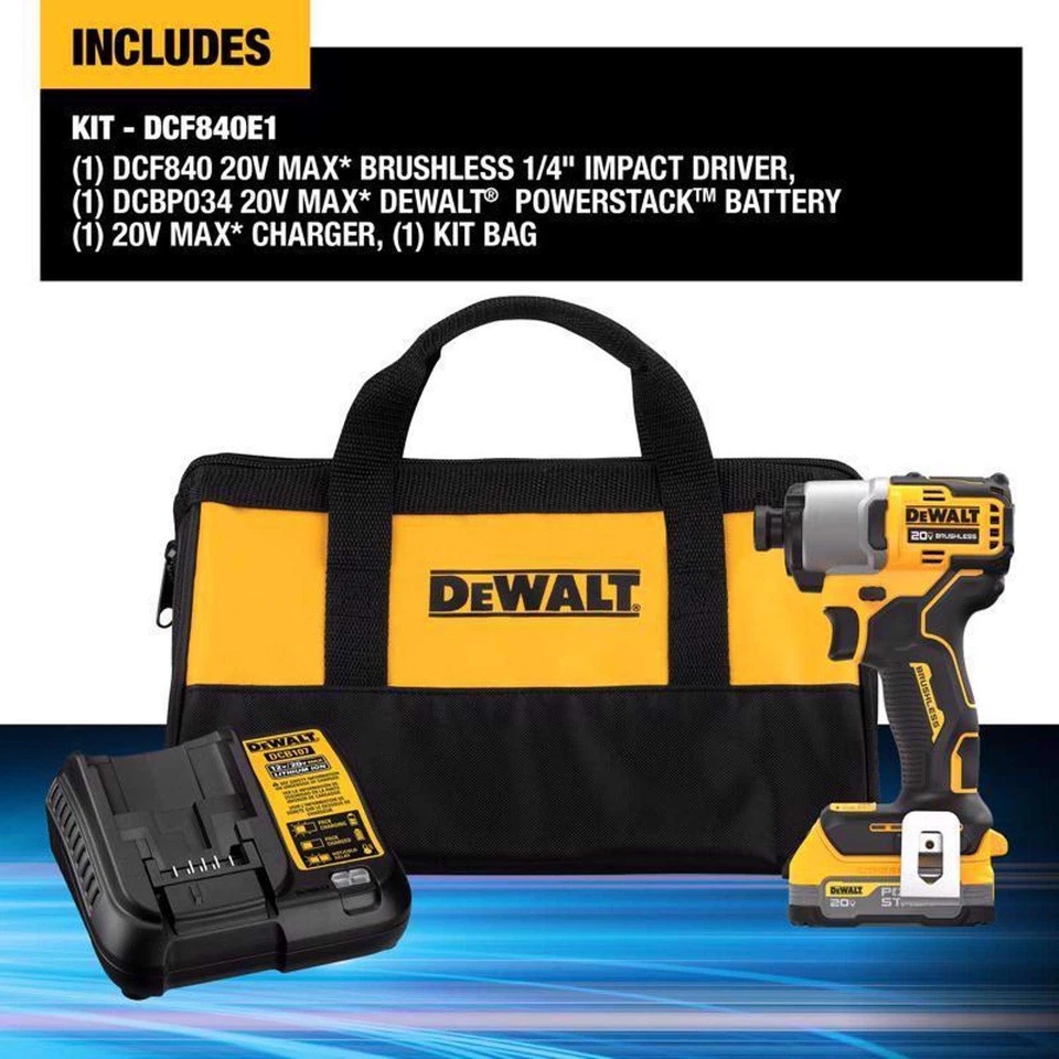 DeWalt DCF840E1 20V MAX POWERSTACK 1/4 in. Cordless Brushless Impact Driver Kit - Image 2 of 4