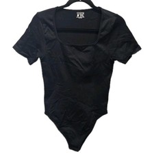 OQQ Black Square Neck Bodysuit Short Sleeve Minimalist sz XL
