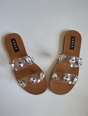Womens Aqua Clear Embellished Daze Sandals, Size 7.5 