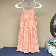Old Navy Girls XL 14 Pink Floral Eyelet Square Neck Strappy Sundress Knee b4