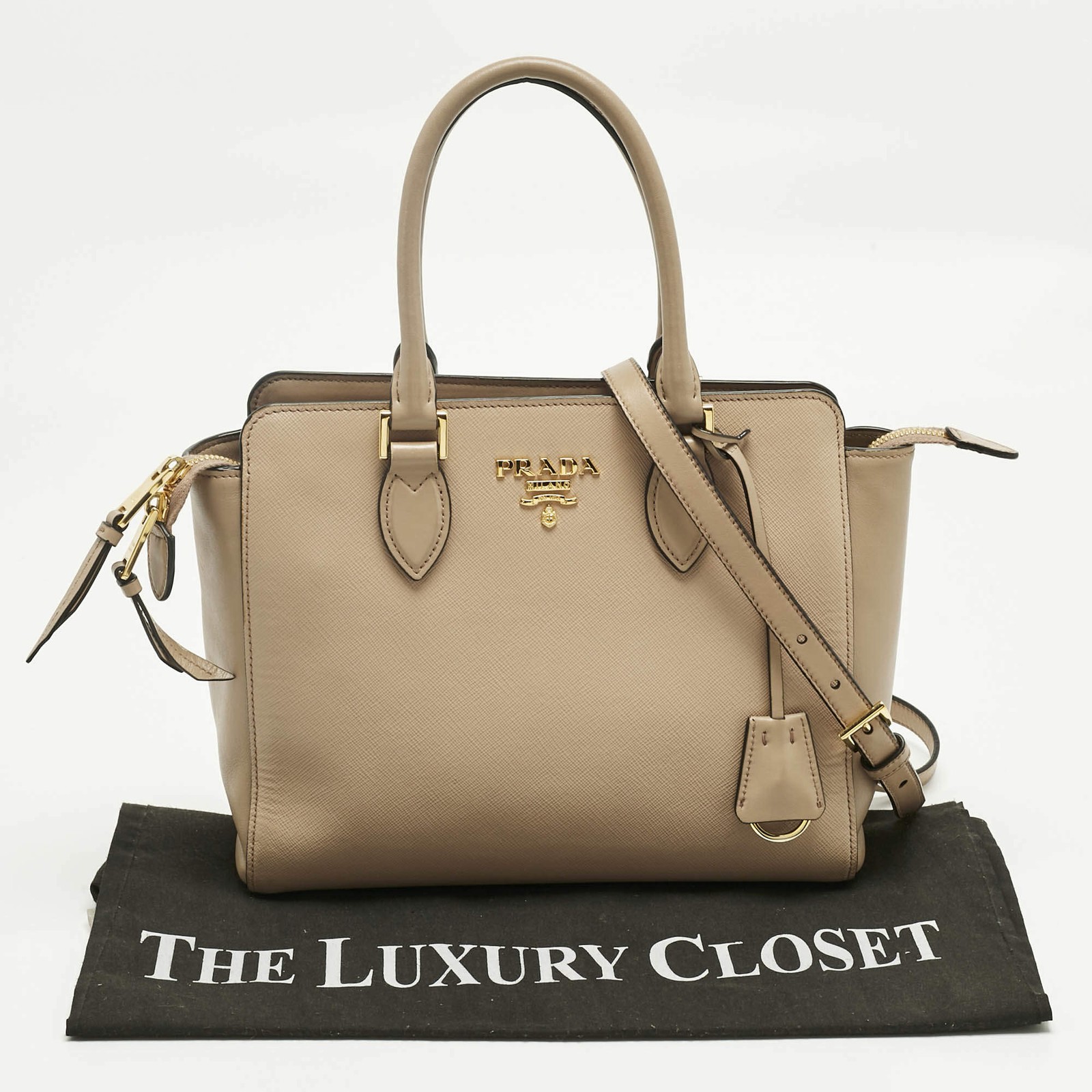 Prada Beige Saffiano Leather 2Way Tote thumbnail 9