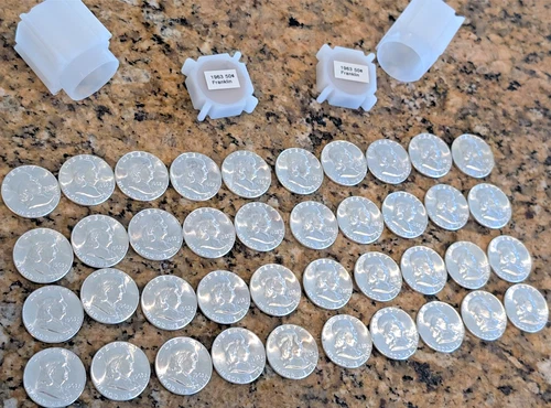 1963 Silver BU Franklin Half Dollars - 2 Rolls / 40 coins - $20 Face Value 90%