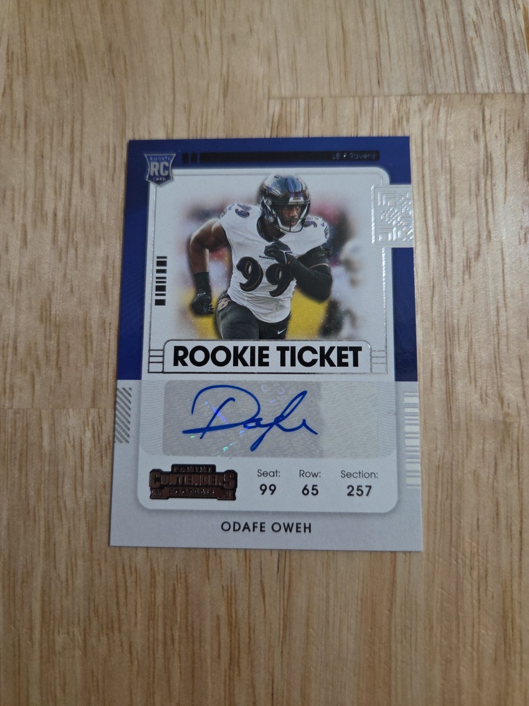 2021 Contenders ODAFE OWEH Rookie Ticket Autograph #159 Rookie Auto RC Ravens