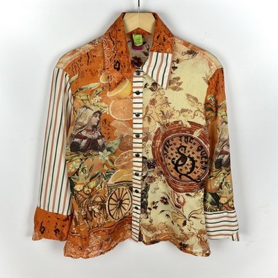 Damen Save The Queen Bohemian Art Langarm Hemd mit Knopfleiste Größe Large Ba...
