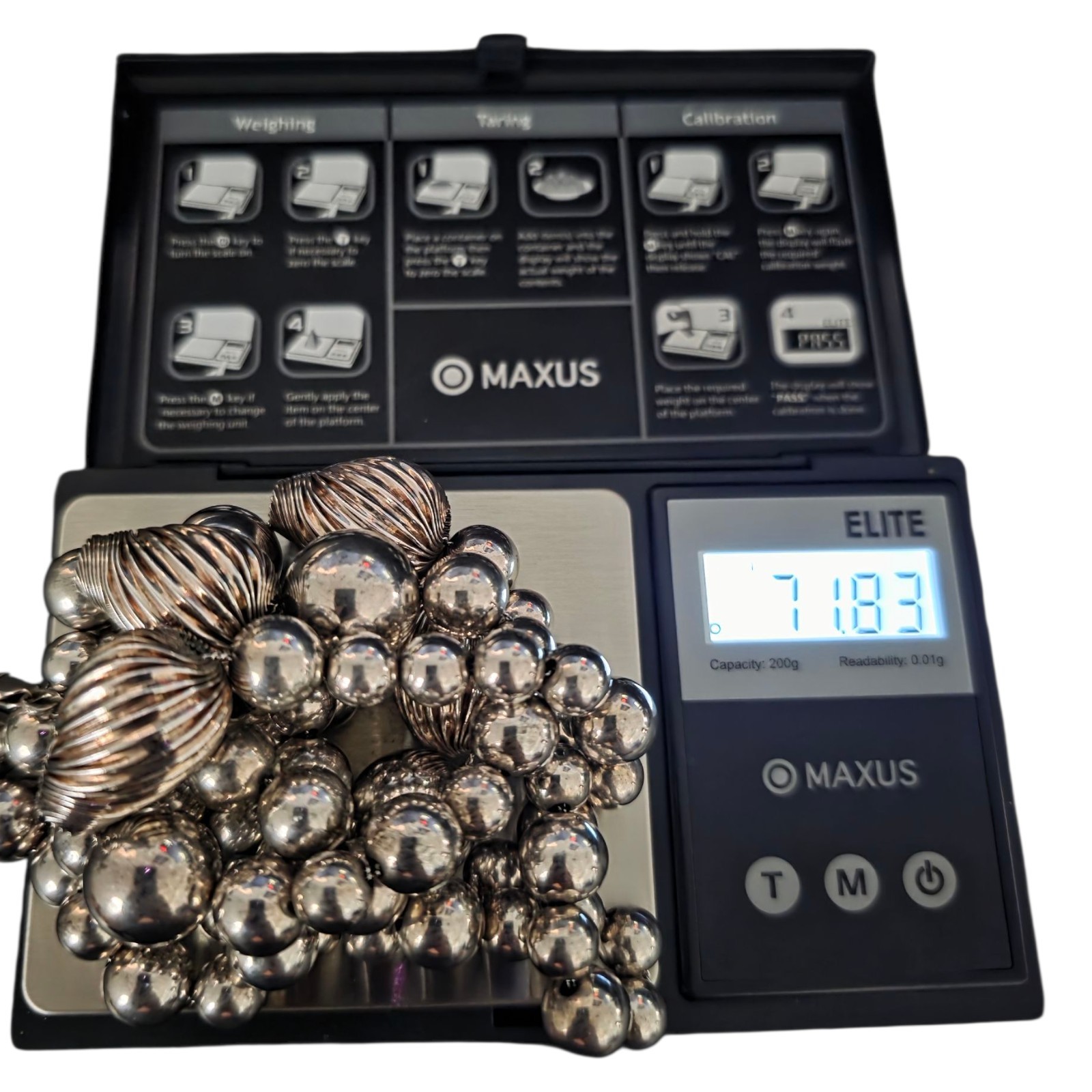 Solid Sterling Silver 925 Round Bead Necklace 71g… - image 5