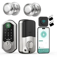 WiFi Lock Knob Set, Keypad Deadbolt Lock with Digtal Fingerprint Fobs Remote ...