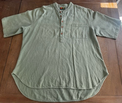 #ad USA Made Cotton Henley Shirt XL Green Workwear Vintage Style Rugged Minimalist $22.99