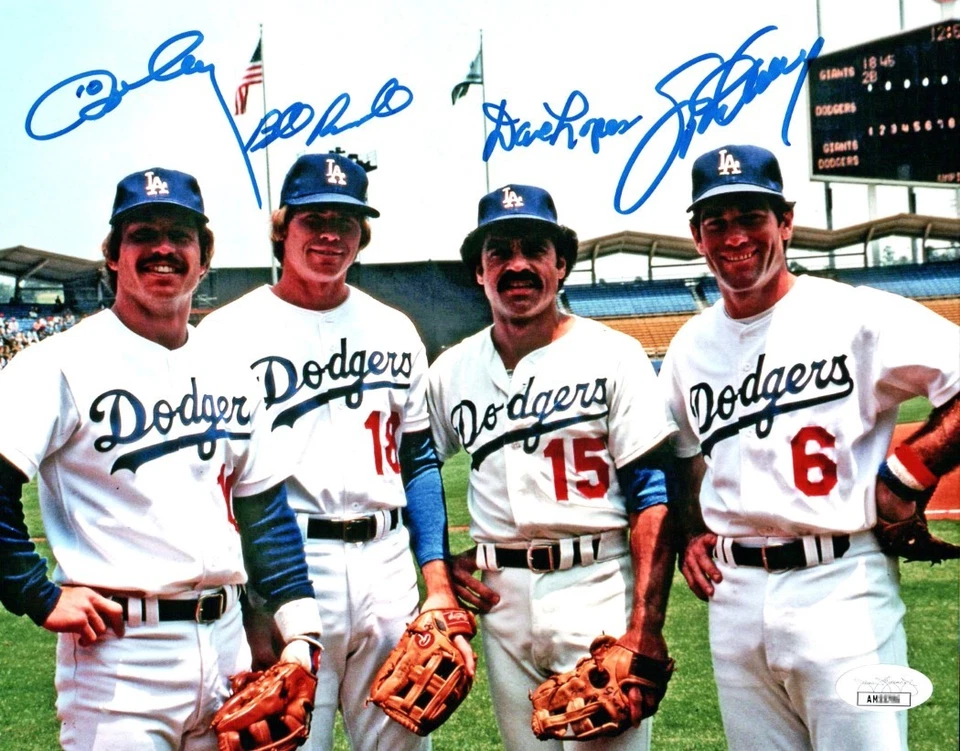 Dodger Infield Signed Autographed 8X10 Photo Garvey Lopes Cey Russell Horz JSA