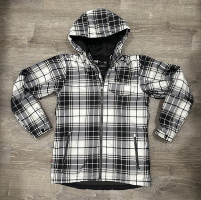 Helly Hansen White Plaid RECCO Parka Sz S Insulated Snowboard Ski Jacket EUC
