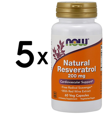 5 x NOW Foods Natural Resveratrol, 200mg with Red Wine Extract (199,90 EUR/kg)