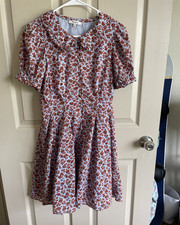 Madewell Light Blue/Brown Floral Mini Dress Collared Puff Sleeve Buttons Sz 4