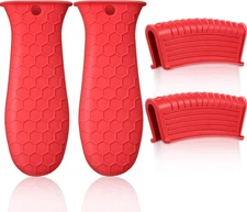 Silicone Hot Handle Holder Set - 4 Non-Slip Heat Resistant Potholders (Red)