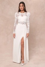 Lulus Heavenly Promise Sheer Lace Two-Piece Maxi Dress White XS