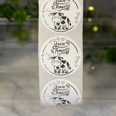 You’re Amazing Cow Stickers | 2 Inch Round Encouragement Labels - Image 1 of 4