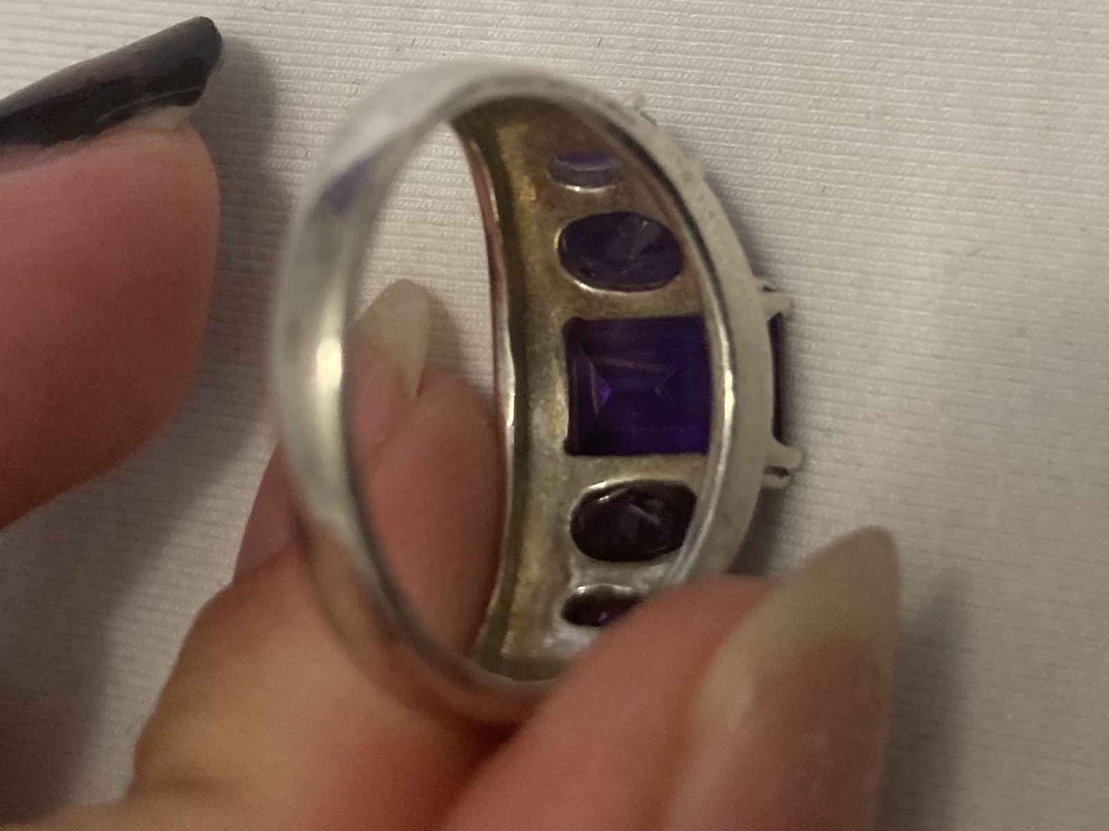 Emerald cut Amethyst Five Stone Ring sterling Sil… - image 5