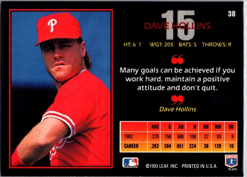 1993 Triple Play Dave Hollins #38 Philadelphia Phillies - Image 2 of 2