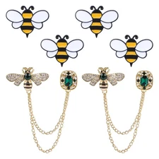 WANDIC 6Pcs Long Tassel Bee Chain Lapel Brooches Crystal Insect Bee Lapel Pin...