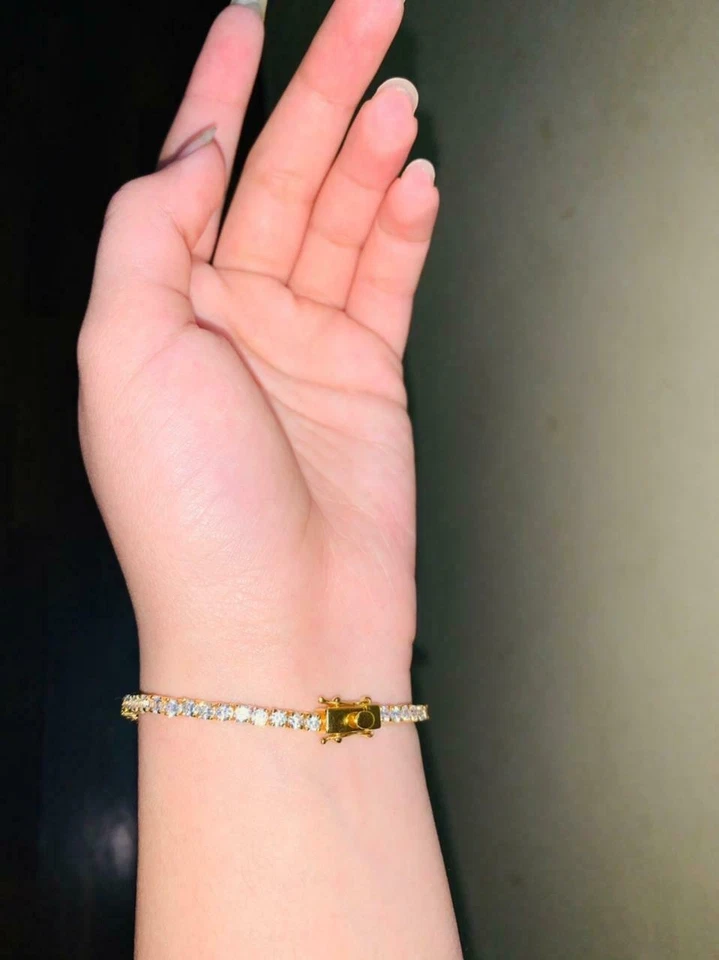 Brazalete de tenis/eslabones redondos de diamantes naturales de 3,00 quilates de oro amarillo sólido de 14 k de 7,5"" Foto 2 de 4