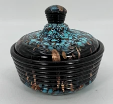 VTG V. Nason Murano Art Glass Blue Copper Covered Trinket Candy Dish MCM Italy
